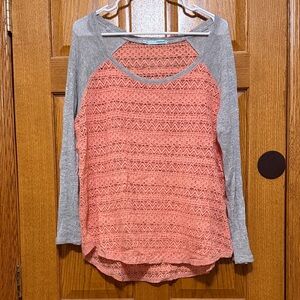 Maurices Coral and Gray Lace Top